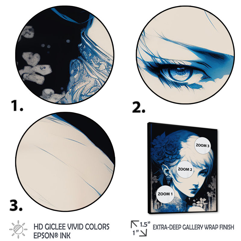 Dessin rétro sur fond bleu Edm Wilson, H 40 po x l 30 po x P 1,5 po, Cadre flottant noir