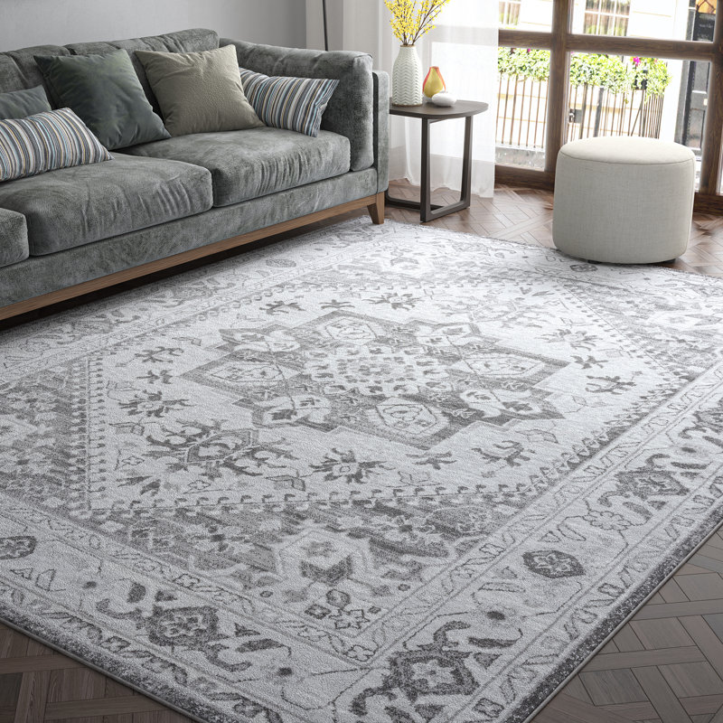 Tapis oriental gris Jameel, Rectangle 4 pi x 5 pi 3 po