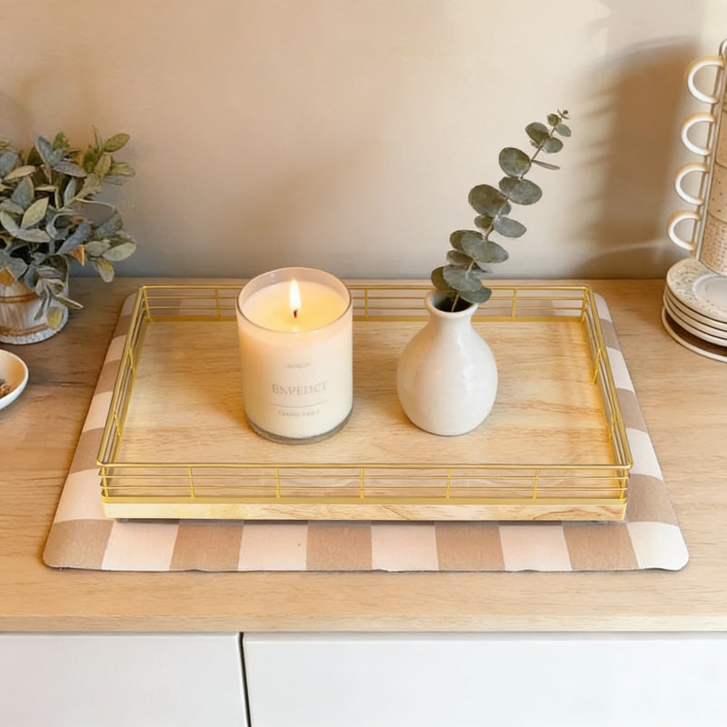 Large Bathroom Vanity Tray Organizer, 13X8 Inch Rectangular Wooden Tray For Countertop Storage, Decorative Tray For Perfume, Skincare, Jewelry And Bathroom Decor