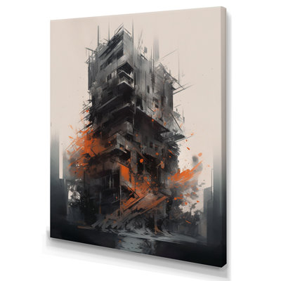 Tapisserie architecturale grise et orange, reproduction sur toile