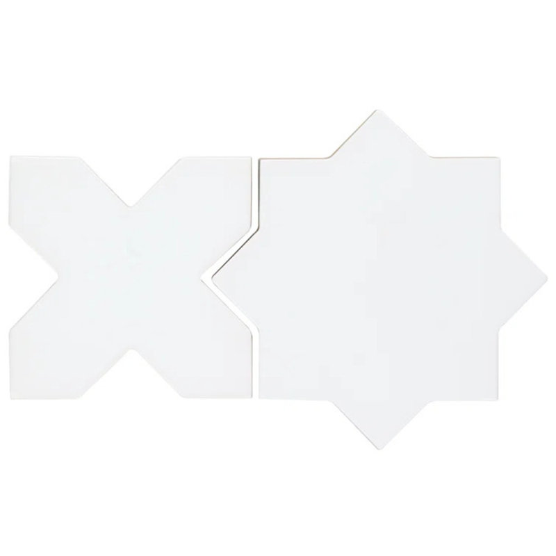 Parma Star and Cross 6" Terracotta Look Porcelain Floor and Wall Tile   , White