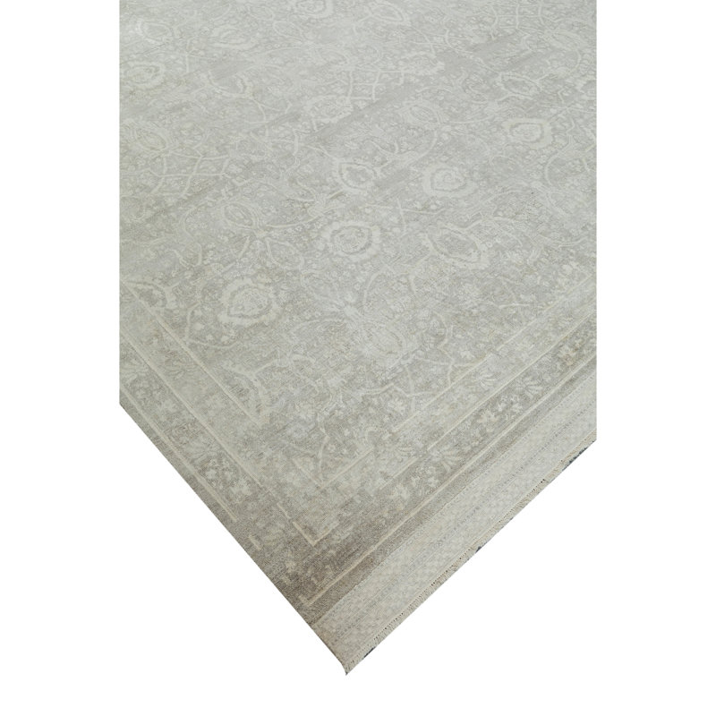 Hand Knotted Silk Area Rug in Taupe, Rectangle 5' x 8'