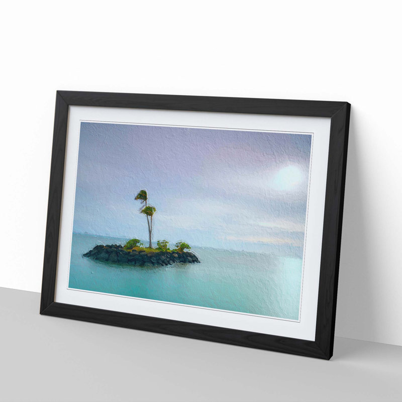 Kahala Beach Island in Honolulu Hawaii - Picture Frame Painting Print, 48cm H x 65cm W x 2cm D, Black Framed