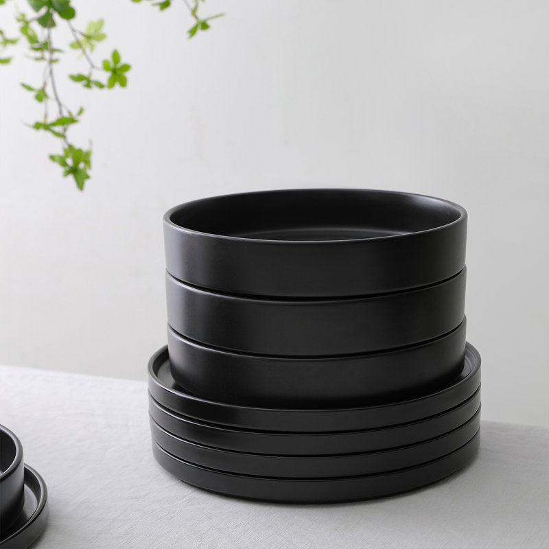 Black Ceramic Minimalist 24-Piece Dinnerware Set