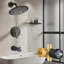 Black Tub Shower Faucet Set Complete 8 in Rain Shower Head and Tub Spout w/Valve