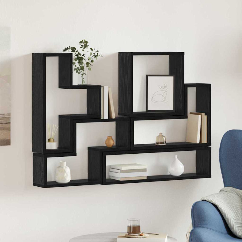 Wall Cube With Shelf 96 X 12 X 64 Cm Engineered Wood, Black Oak