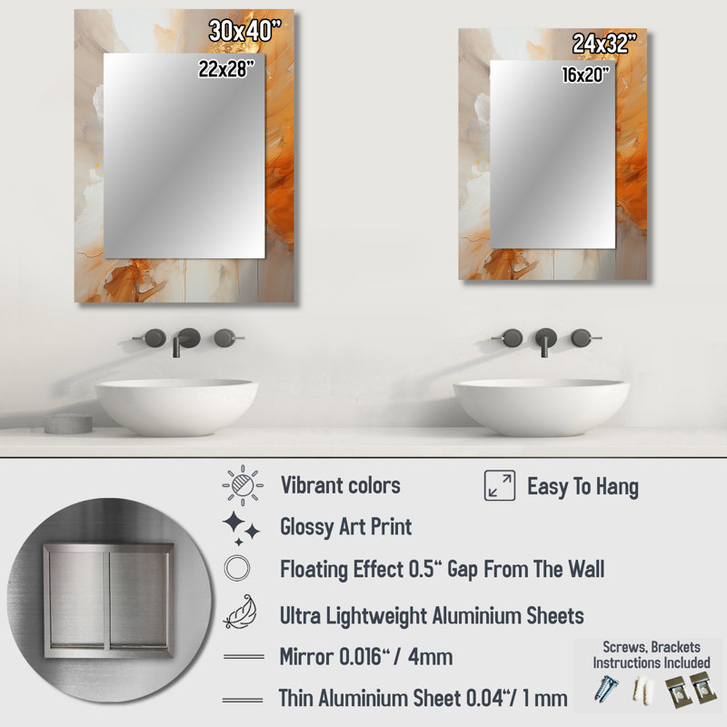 Or blanc champagne Sunrise Spirals I - miroir décoratif décoratif spirales abstraites, 32 po x 24 po