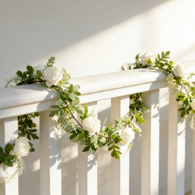  Guirlande artificielle 6 pi avec fleurs et 7 guirlandes de roses blanches