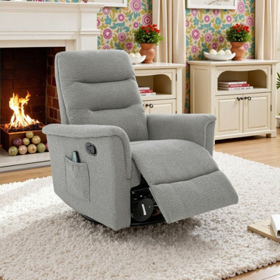 Fauteuil inclinable manuel en polyester avec massage à 8 points, dossier réglable, base pivotante et berçante