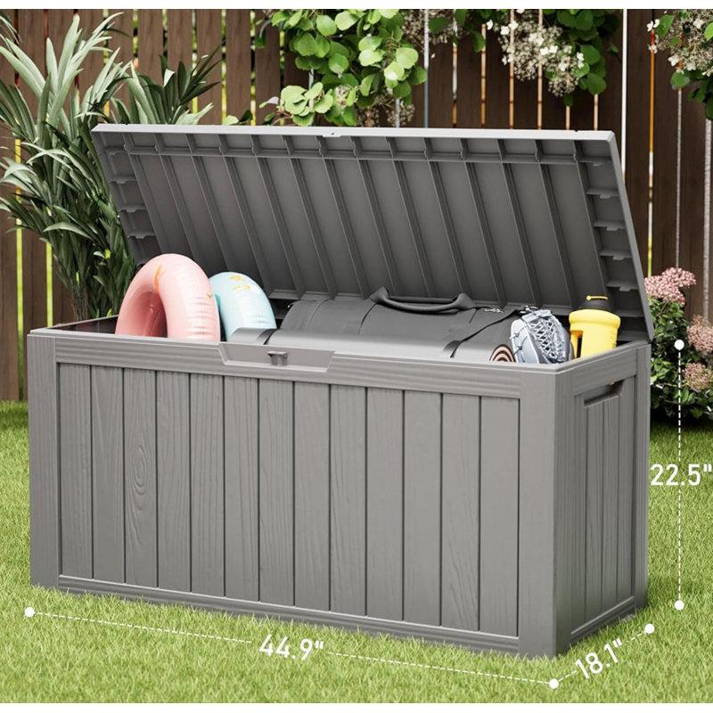 Gray Resin Lockable Deck Box with Wheels, 72 Gallon Capacity