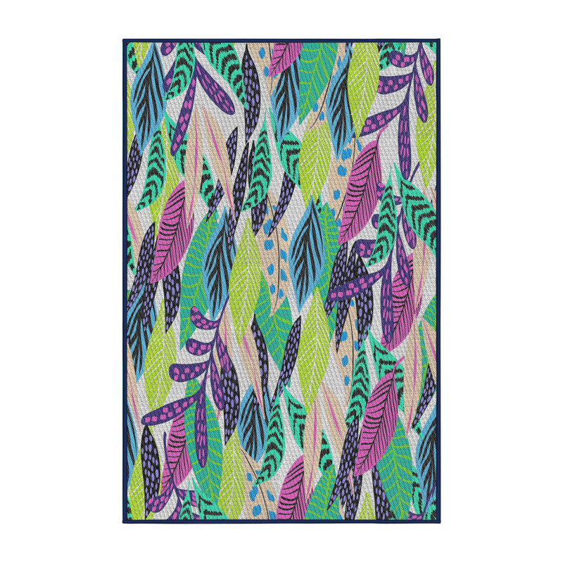 Tissé à la machine à partir de laine et de polyester vert/rose Tapis décoratif, Rectangle 5 pi x 7 pi