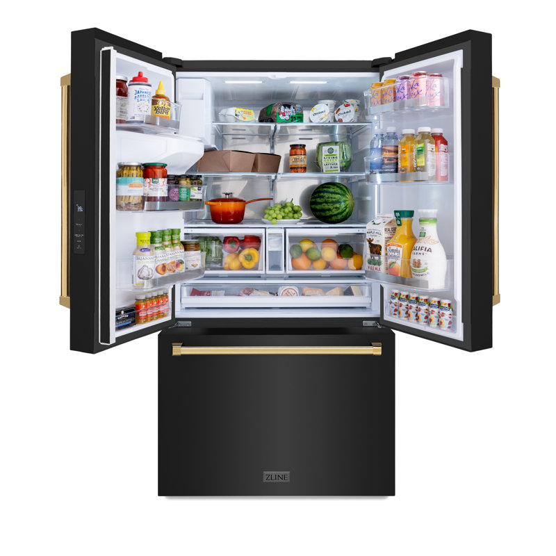Zline 36 In. 28.9 Cu. Ft. Standard-depth French Door External Water Dispenser Refrigerator With Dual Ice Maker In Fingerprint Resistant Stainless Steel