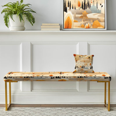 Beige Meadow Flowers Boho Pattern II - Floral Upholstered Gold Bench