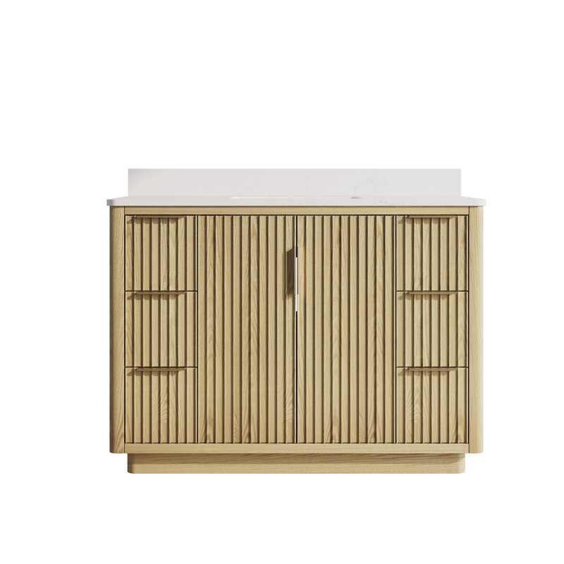 Meuble-lavabo en bois massif l 48 po x H 35 po avec comptoir en quartz blanc résistant aux taches et lavabo
