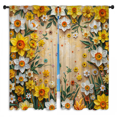 Yellow White Daffodils Window Curtains Daffodils Sheer & Room Darkening - 2 Panels