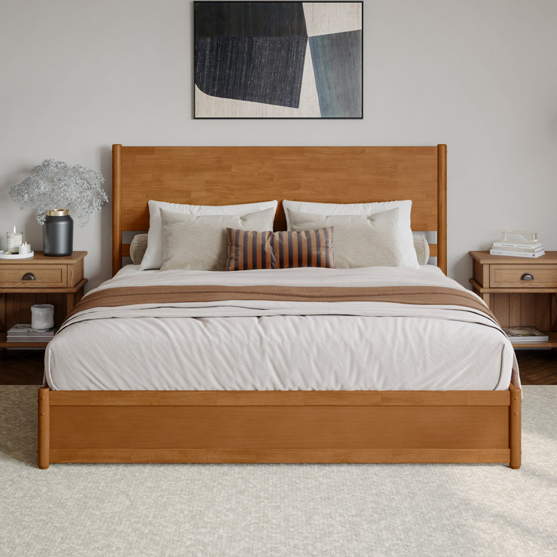 Ronan Wood Platform Bed with Footboard and Storage Drawers, Light Toffee, King