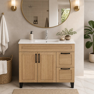 39.4 inch Bathroom Vanity with Sink Combo Cabinet 2 Doors 2 Drawers Metal Handle Soft Close Hinge Modern