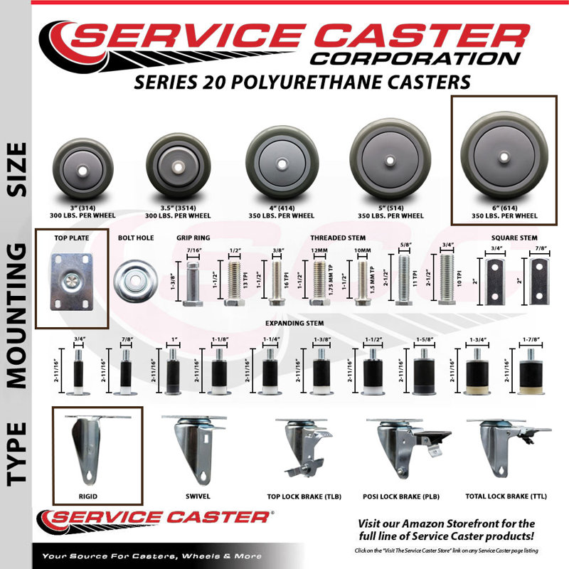 4 Piece Polyurethane Top Plate Caster Set