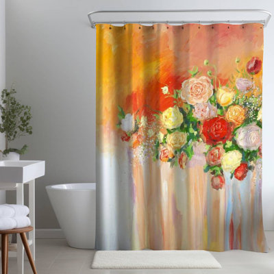 Floral – Polyester Shower Curtain, Dye Sublimation Print, 71" W × 74" L