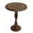 Jem 22 Inch Side End Table, Round Top, Hand Carved Boho Mandala Design With Twisted Base, Brown Mango Wood