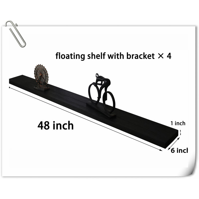 Ensemble de tablettes flottantes en bois massif 4 pièces Dawnesha, Noir