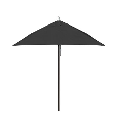 6 Foot Black Aluminum Patio Umbrella With Fiberglass Ribs And Pulley Lift In Black Sunbrella
