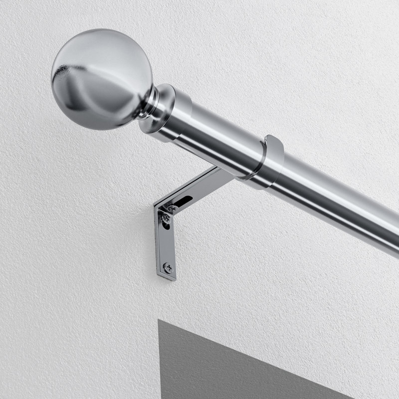 Steel 2.8cm Single Curtain Pole, 6.5cm H x 180cm W x 13cm D, Satin Silver