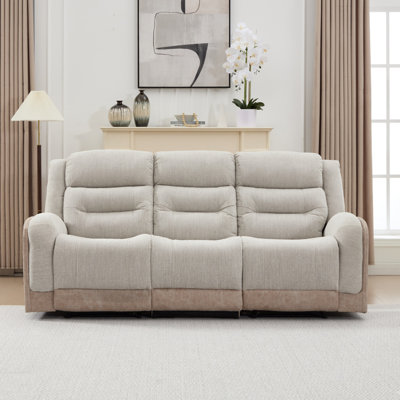 91.4" Wide Modern Elegant Leather Match Fabric Manual Reclining Sofa with 3-Seating