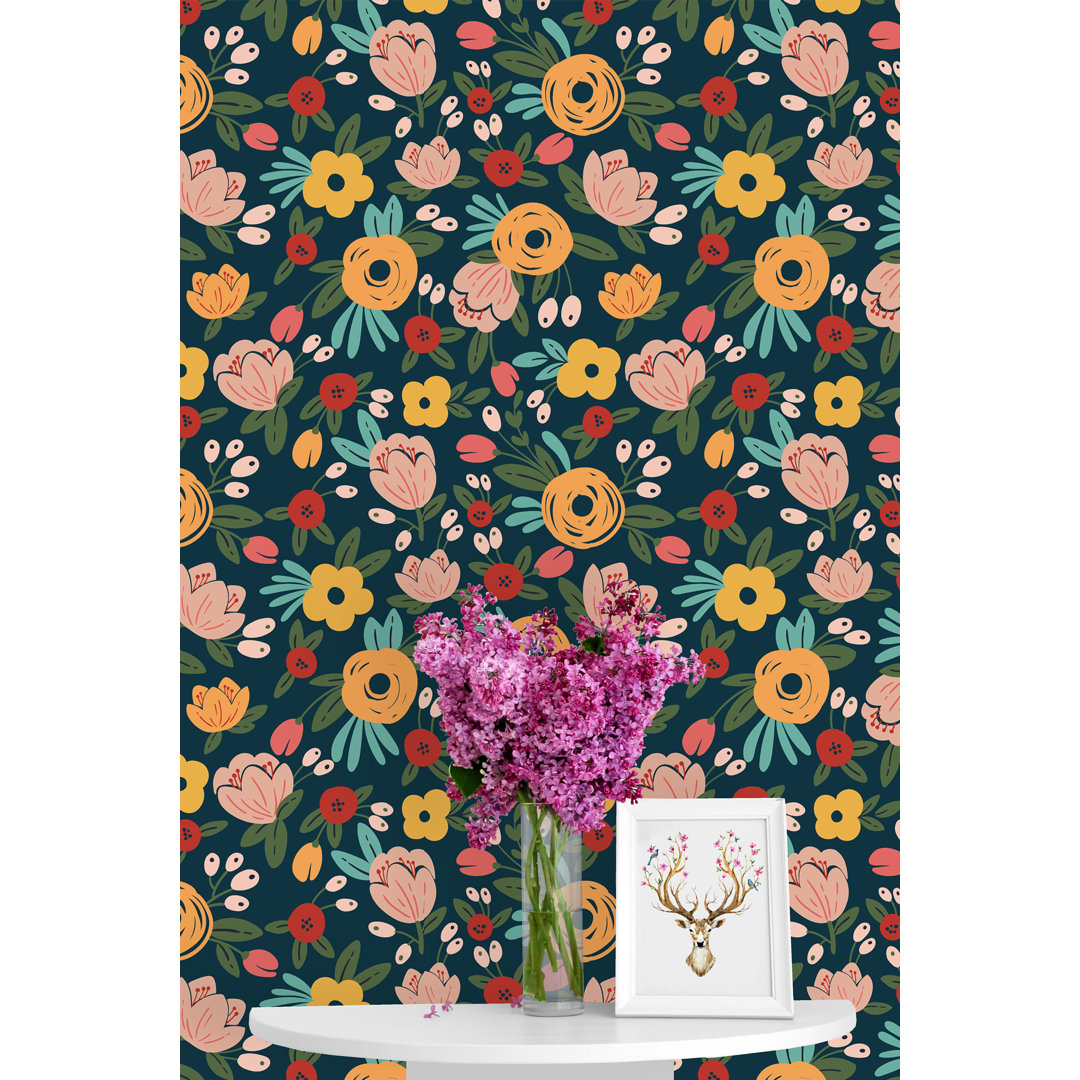 Bahena Flowers Peel and Stick Wallpaper Panel Winston Porter