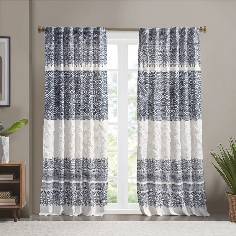 Panneau de rideau simple en coton Dekan, Gris / blanc