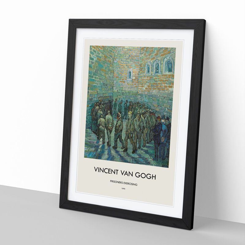 The Prison Courtyard by Vincent Van Gogh - Picture Frame Painting, 36cm H x 27cm W x 2cm D, Black Framed