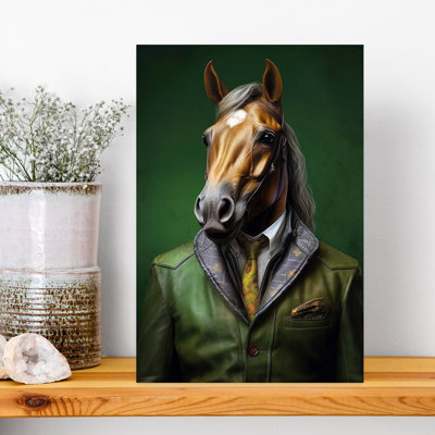 Dapper Horse Gentleman Elegant Surreal Contemporary Horse Portrait Wall Art Print 1 Piece Wrapped Canvas Wall Art