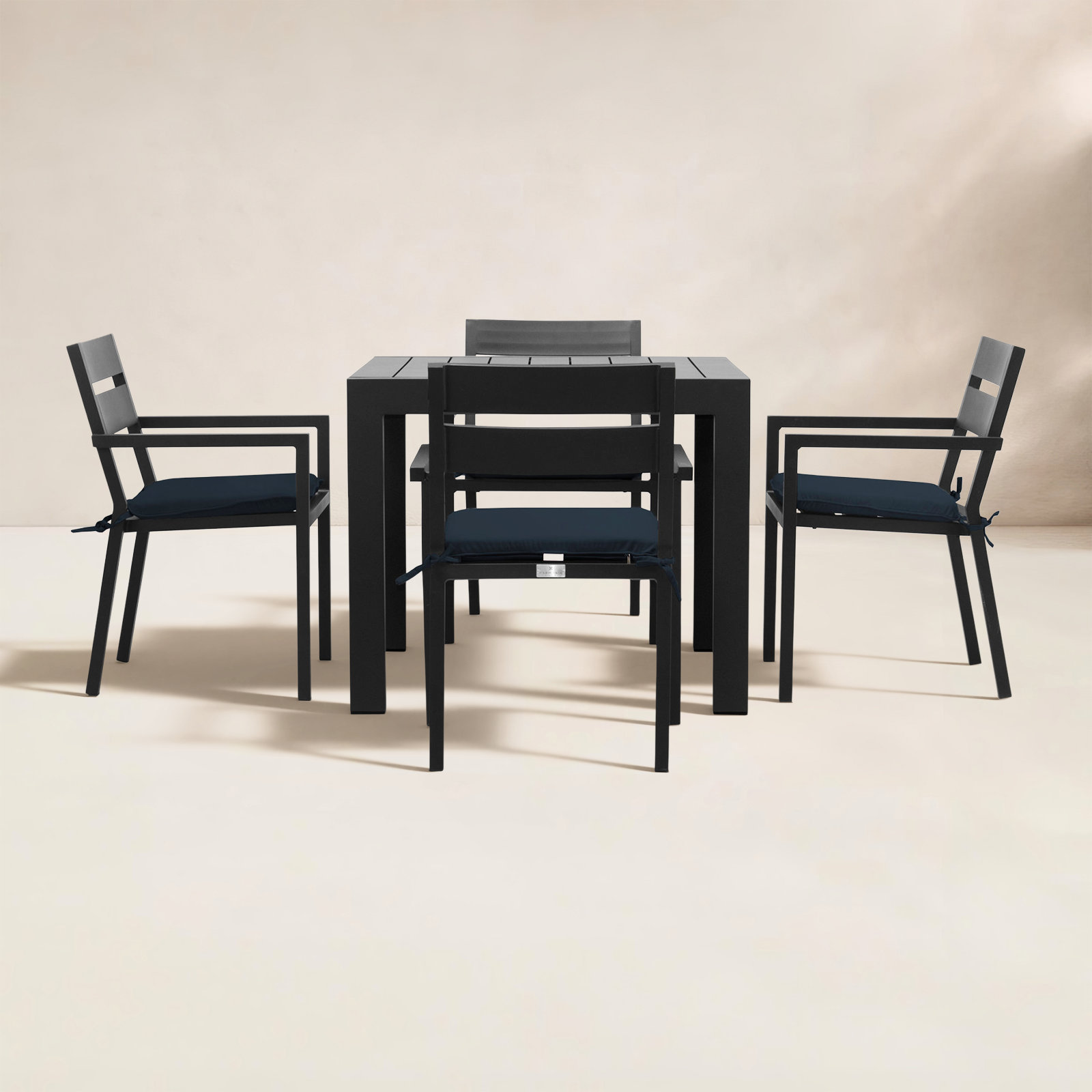 Eartha 36" Patio Dining Set, Black, Spectrum Indigo Sunbrella® Plainweave