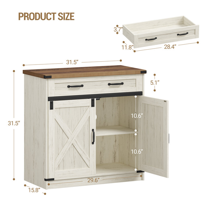 Coffee Bar Cabinet with Drawer, 31.5" Buffet Cabinet with Storage, Modern Farmhouse Sideboard Cabinets with Doors & Adjustable Shelves, Kitchen Storage Cabinets for Dining Room