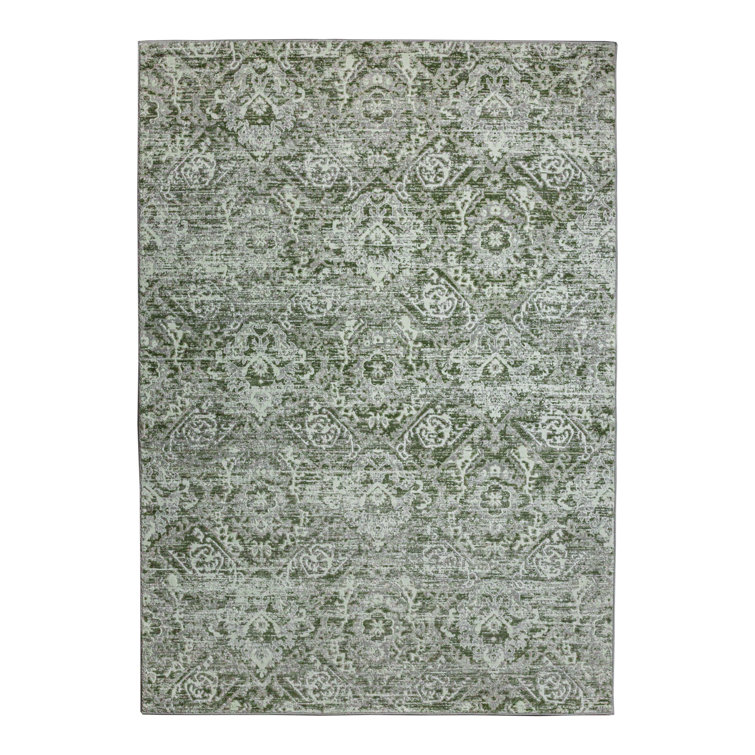 Bungalow Rose Aidy 1244 Transitional Abstract Green Area Rug | Wayfair