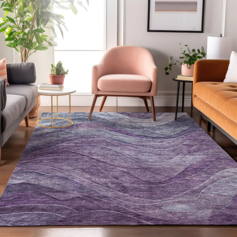 Premium Machine Washable Milardo AMF1700 Swirls Rug, Rectangle 5' x 7'6"