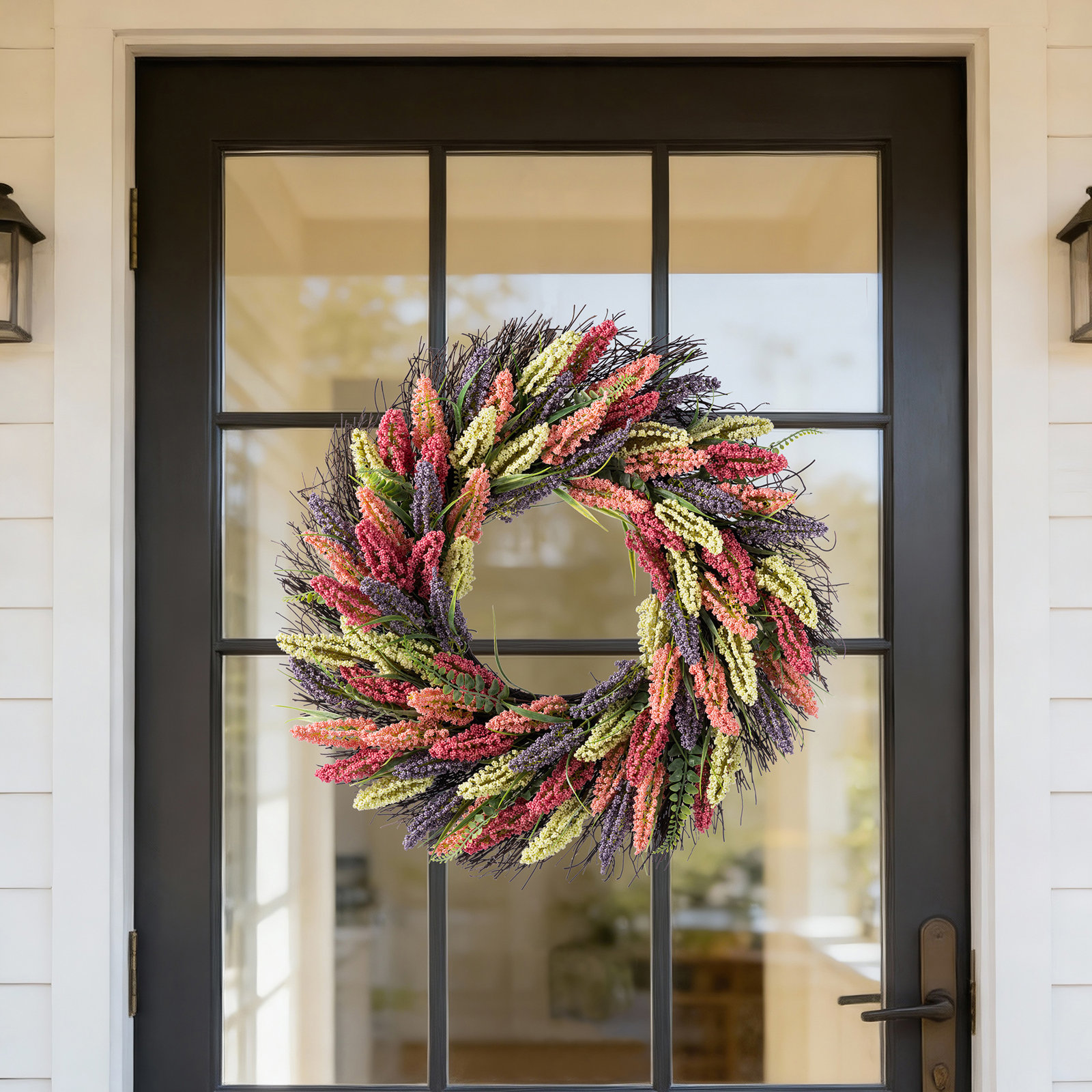 24" D Floral Wreath, Pink, Purple & Yellow Mixed