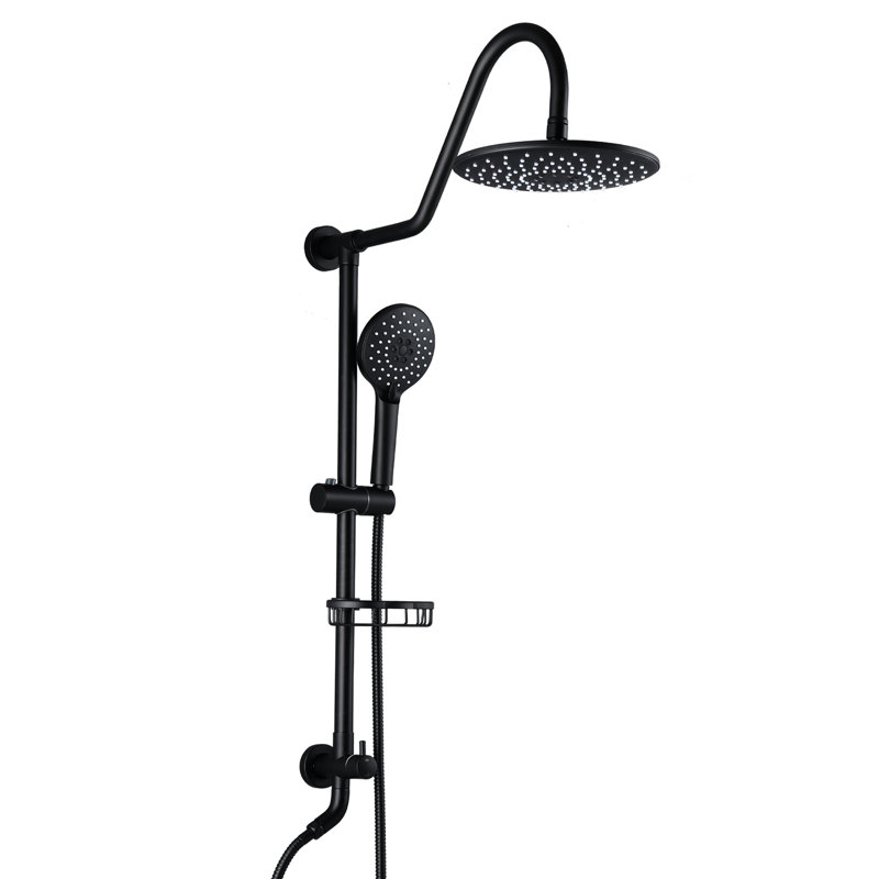 Grande pomme de douche à pluie 10 po avec douchette coulissante noire matte