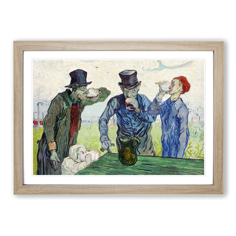 The Drinkers After Daumier by Vincent Van Gogh - Picture Frame Painting, 27cm H x 36cm W x 2cm D, Oak