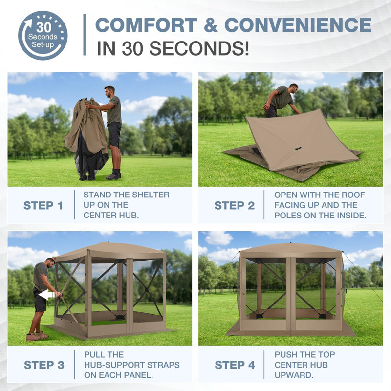 6FTx6FT Screen Room with Mosquito Netting, Hub Tent Instant Screened Canopy with Carrying Bag and Ground Stakes, Khaki