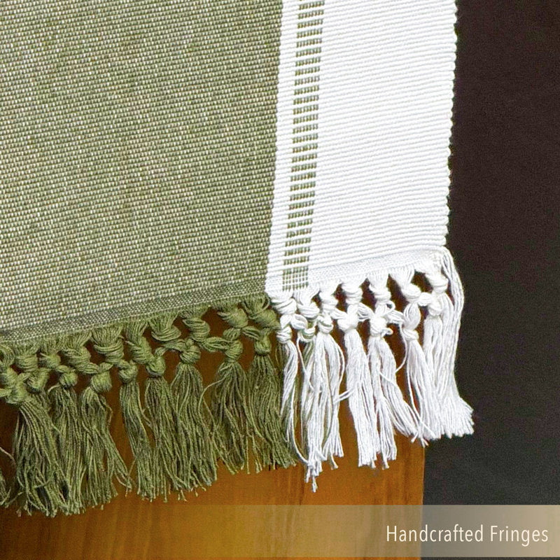 Reed Table Runner, Green/White