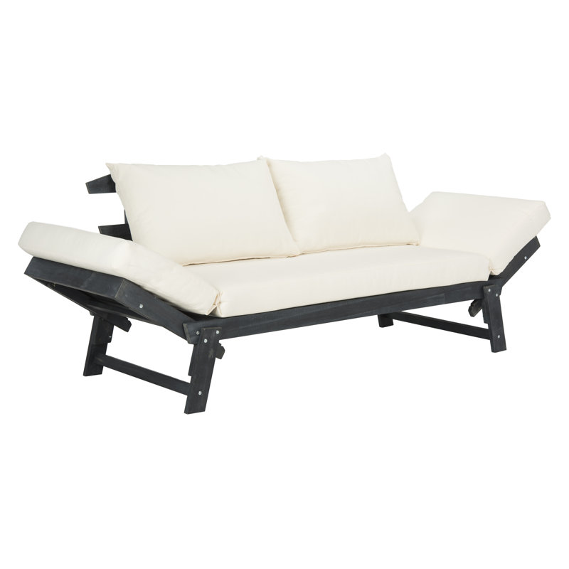 Jacqueline 83.46'' Wide Straight Acacia Patio Daybed with Cushions, Dark Slate Gray, Beige