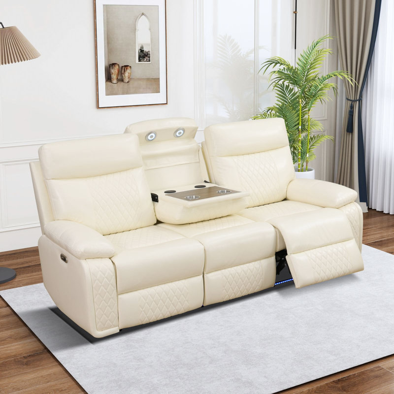 Canapé inclinable électrique, cuir gonflable matelassé, charge USB, console de rangement, porte-gobelets et lampes de lecture
