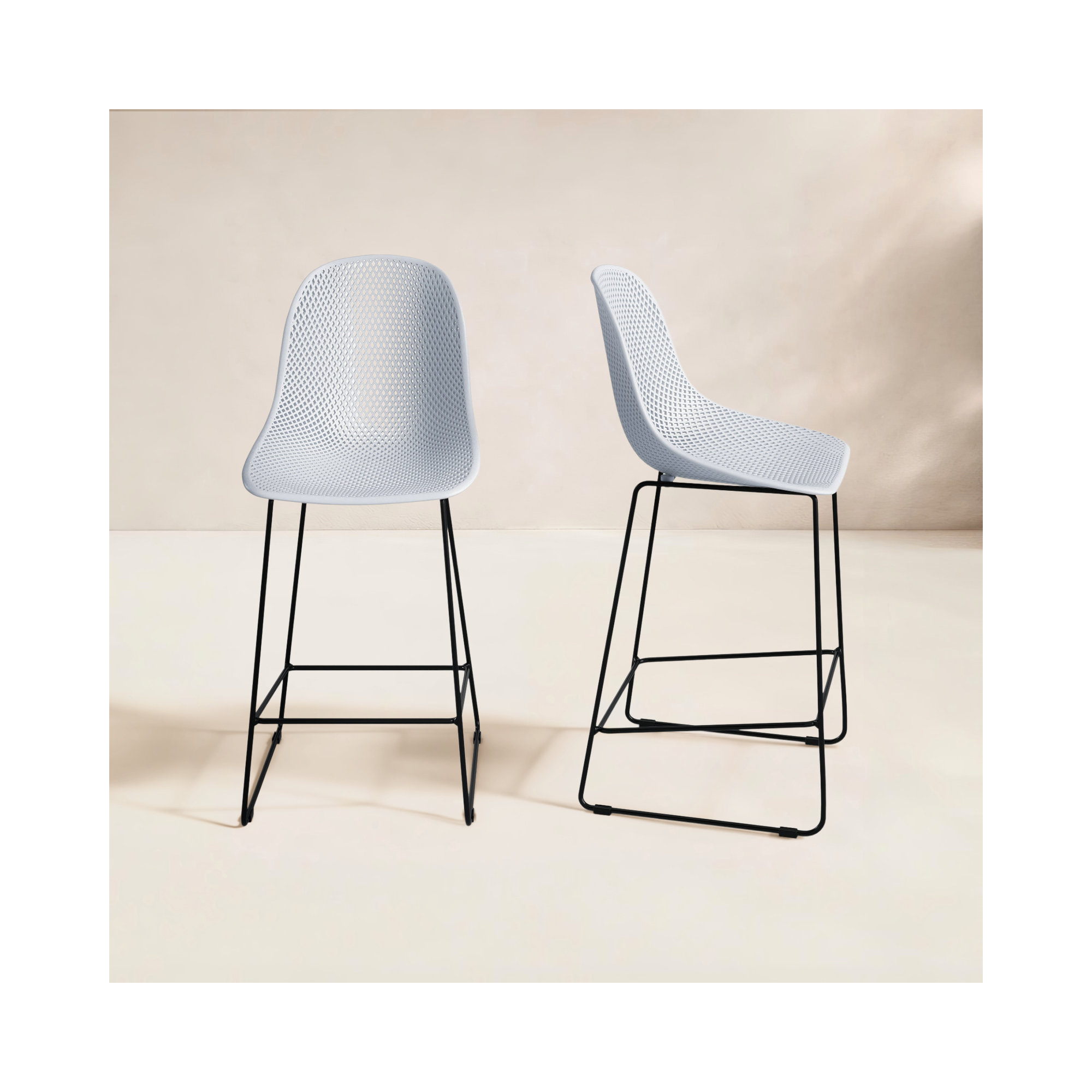 Dusti Iron Outdoor Bar Stool, White, 25.5" H 