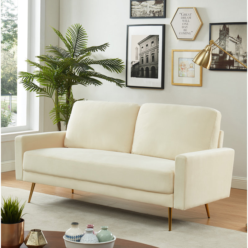 Canapé à accoudoirs carrés en velours de 74 po Bejou, Velours beige