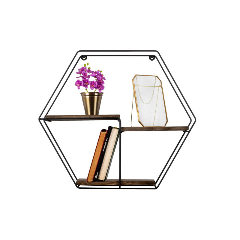 Modern Wall Shelf Set (3 Pieces), Black & Walnut, 23.6 x 5.5 x 5.9 inches | 100% Spruce Wood & Metal Frame, 0.6-inch Thickness | Stylish Storage with 8.8 lbs Capacity, Perfect for Industrial Home Decor