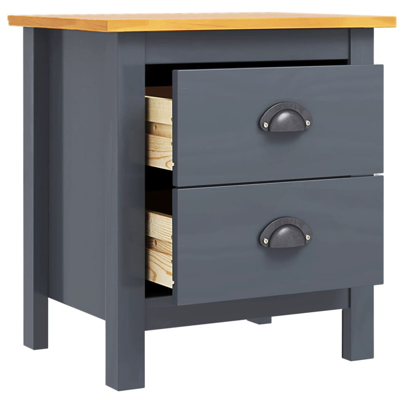 Perley Bedside Cabinet Hill 46x35x49.5 cm Solid Pine Wood, Brown, Grey