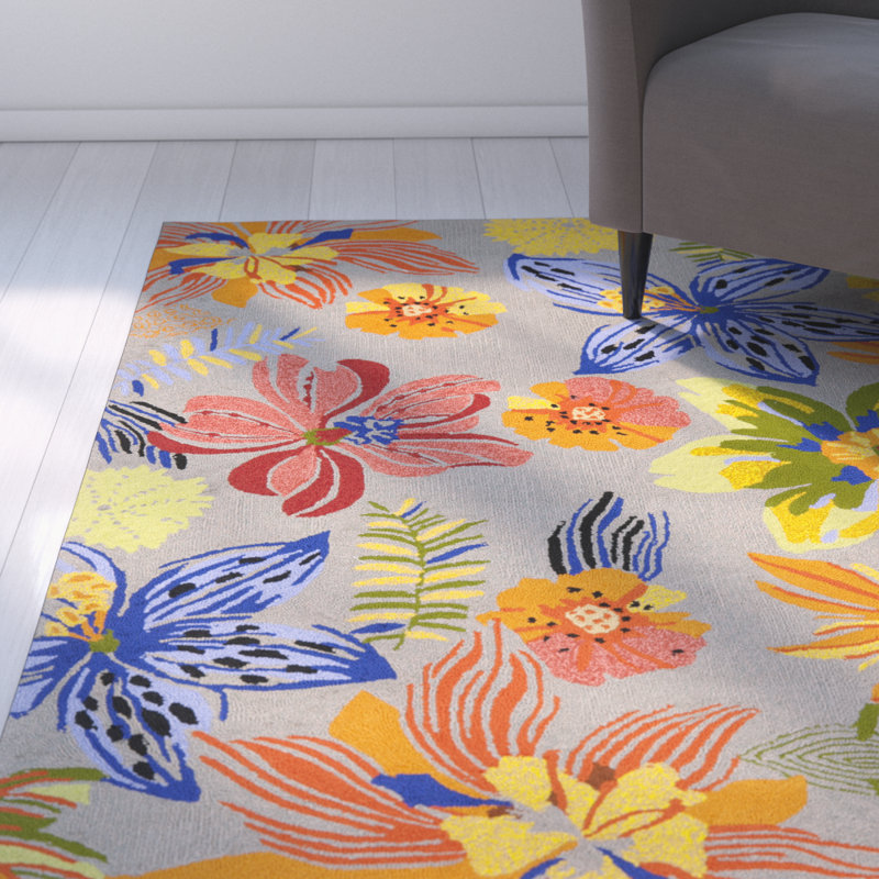Doyle Hand Hooked Performance Floral Rug, Rectangle 8' x 10'