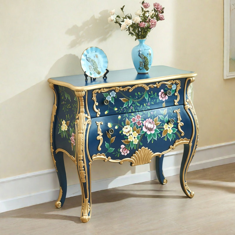 Commode décorative rétro en bois sculpté et sculpté