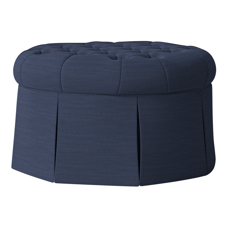 Repose-pieds cocktail capitonné rond 35 po Alma, Périgold bleu Ishi Jean